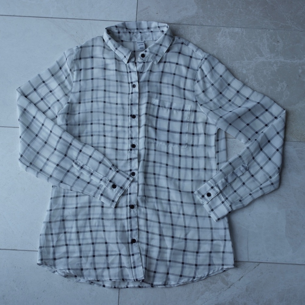 Old Navy Black and White Striped Sheer Blouse